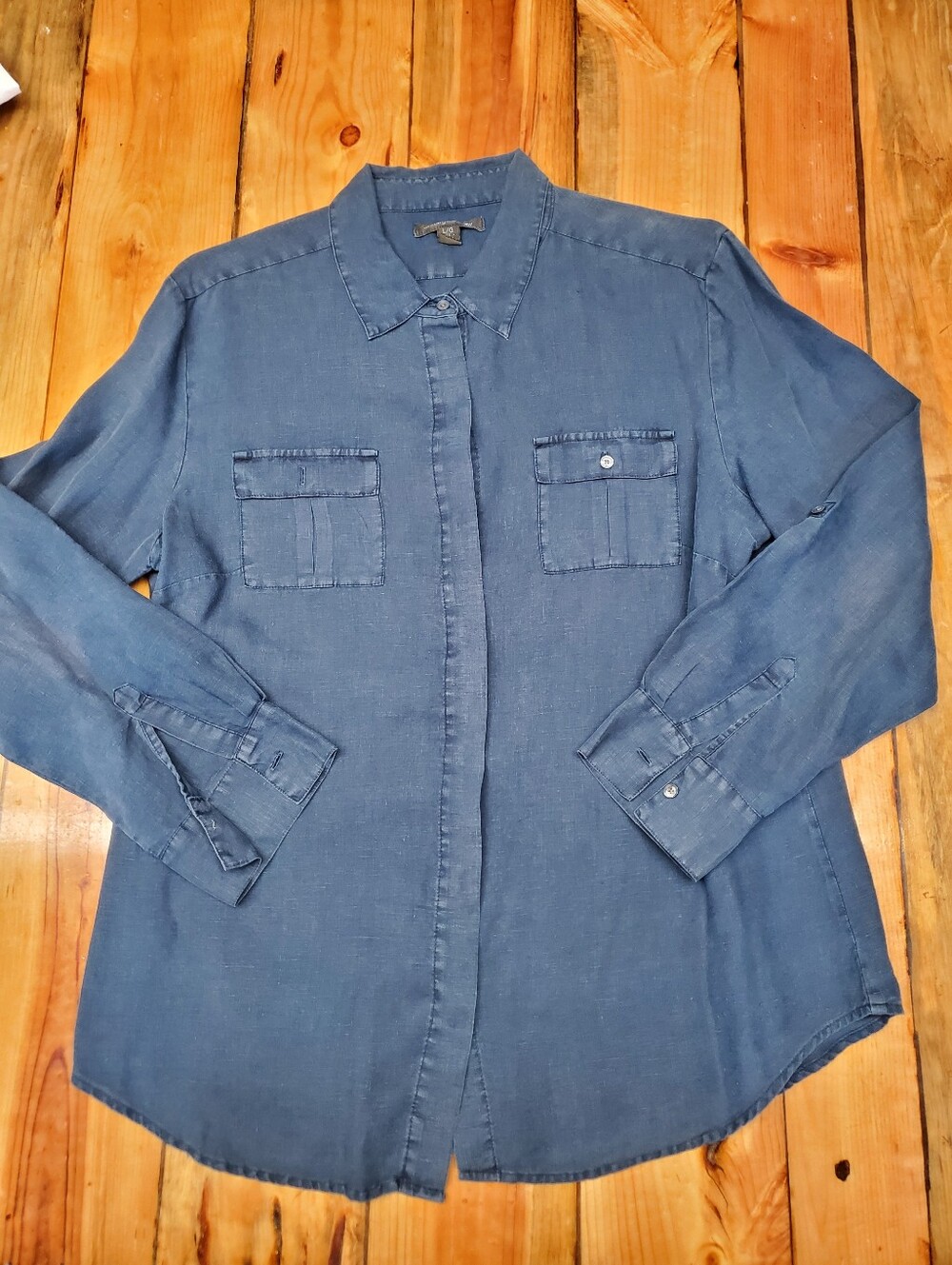 Tommy Bahama 100% Linen Slate Blue Button Down Shirt Men Large Long Sleeve